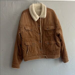 Volcom Brown and Cream Teddy Jacket with Cozy Sherpa Collar